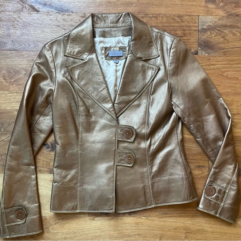 Metallic Bronze Leather Blazer Jacket - Women's - Picture 4 of 11